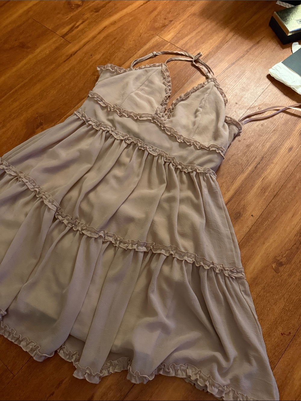 She + Sky Ruffle midi Dress Crisscross back - sz - MED!! Excellent condition